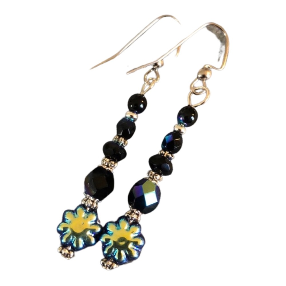 Hand crafted black AB Czech glass earrings - Picture 1 of 5